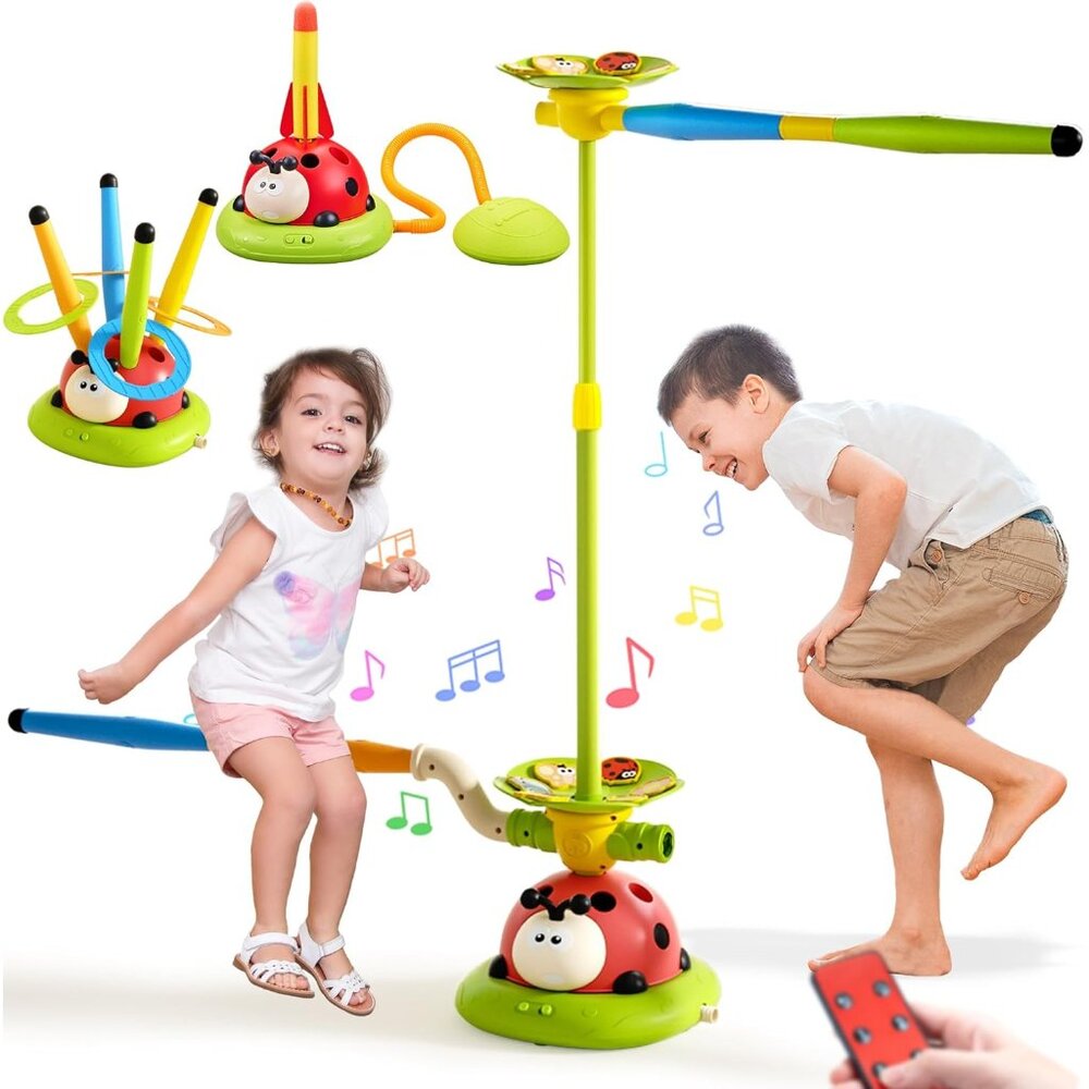5 in 1 Musical Jump Toys, Toss Ring Game Stomping Launch Rocket Launcher for Kid